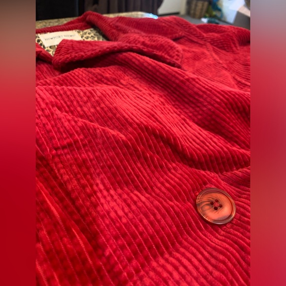Vintage Red Corduroy Trench Coat lined with Cheetah print Size 10 - Picture 5 of 10